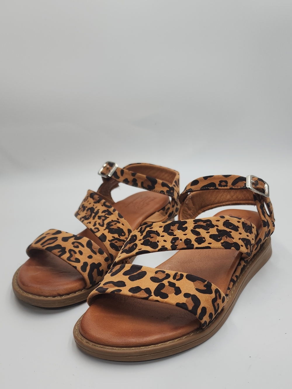 Miz Mooz Hazel Animal Print Perforated Floral Leather Strappy Sandals Size 38